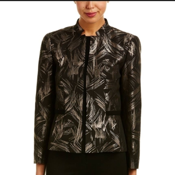Lafayette 148 New York Belle-Spark Print Black & Bronze Stretch-Wool Jac… - Picture 1 of 12